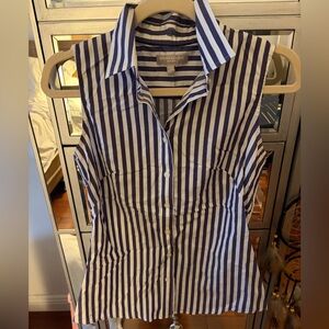 Banana Republic Navy and White Striped Button-Down Shirt